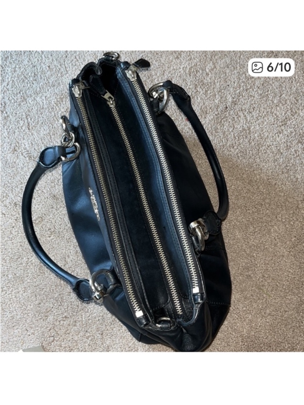 Coach Black Leather Double-Handle Shoulder Tote - Picture 6 of 9